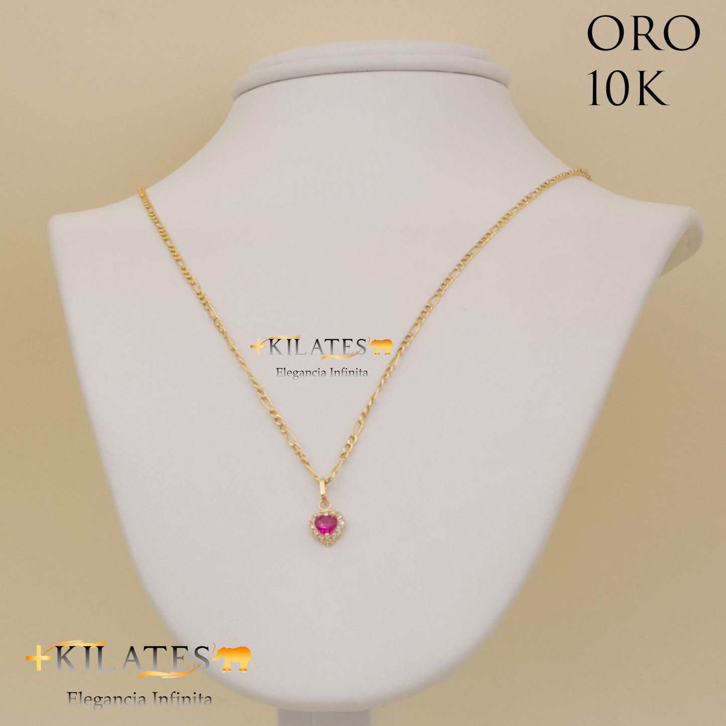 "CADENA DE 50 CM ESTILO 3+1 CON DIJE DE CORAZON. ORO 10 KILATES #775-1315"