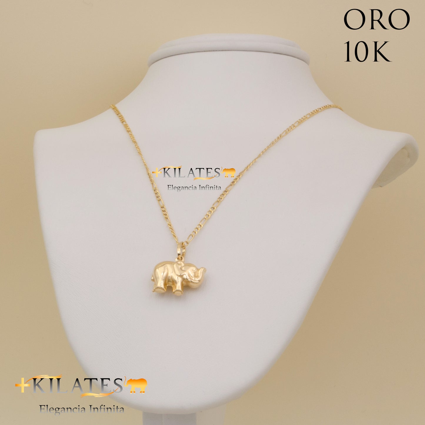 "CADENA DE 50 CM ESTILO 3+1 CON DIJE DE ELEFANTE. ORO 10 KILATES #775-1316"