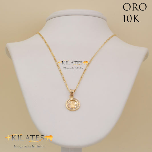 "CADENA DE 50 CM ESTILO 3+1 CON DIJE DE LA VIRGEN. ORO 10 KILATES #775-1318"