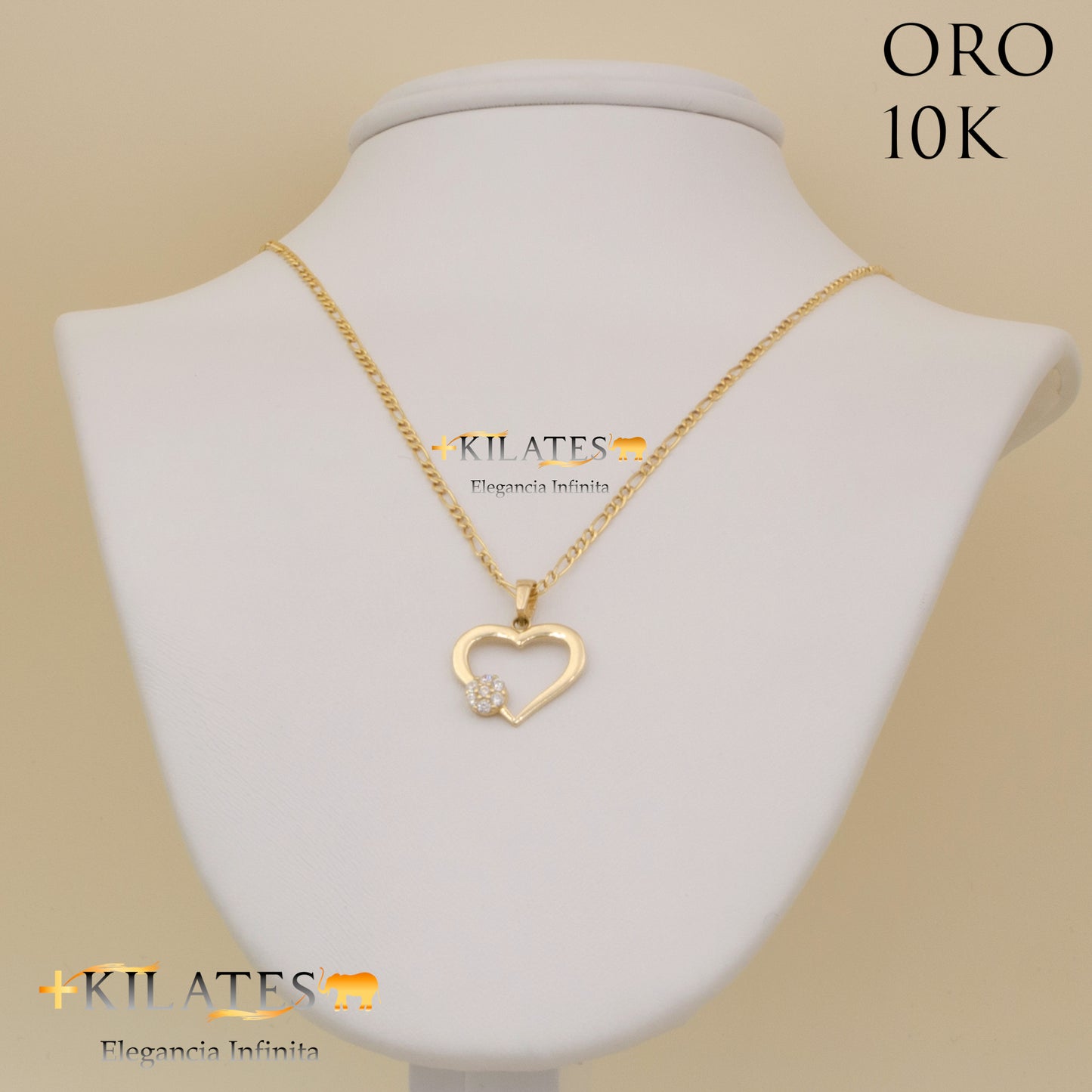 "CADENA DE 50 CM ESTILO 3+1 CON DIJE DE CORAZON. ORO 10 KILATES #775-1322"