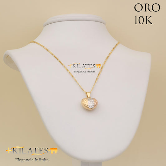 "CADENA DE 50 CM ESTILO 3+1 CON DIJE DE CORAZON. ORO 10 KILATES #775-1323"