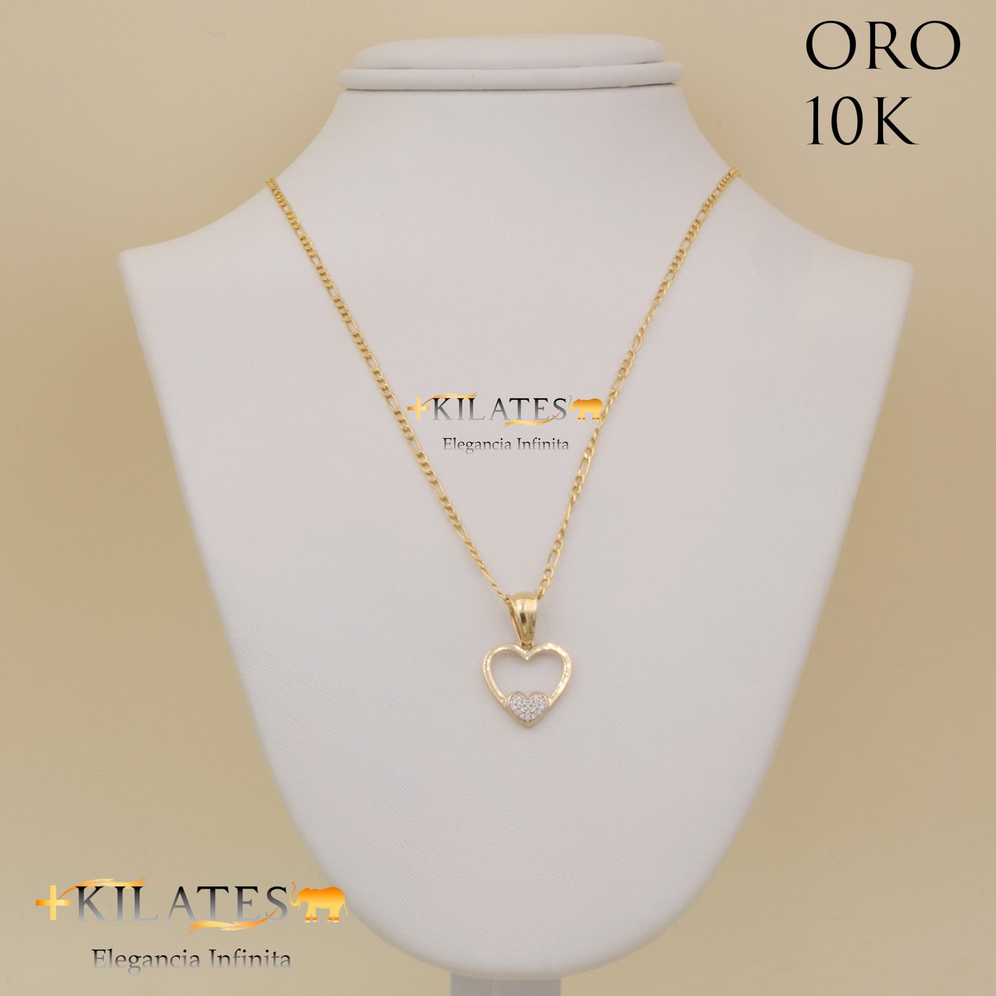 "CADENA DE 50 CM ESTILO 3+1 CON DIJE DE CORAZON. ORO 10 KILATES #775-1326"