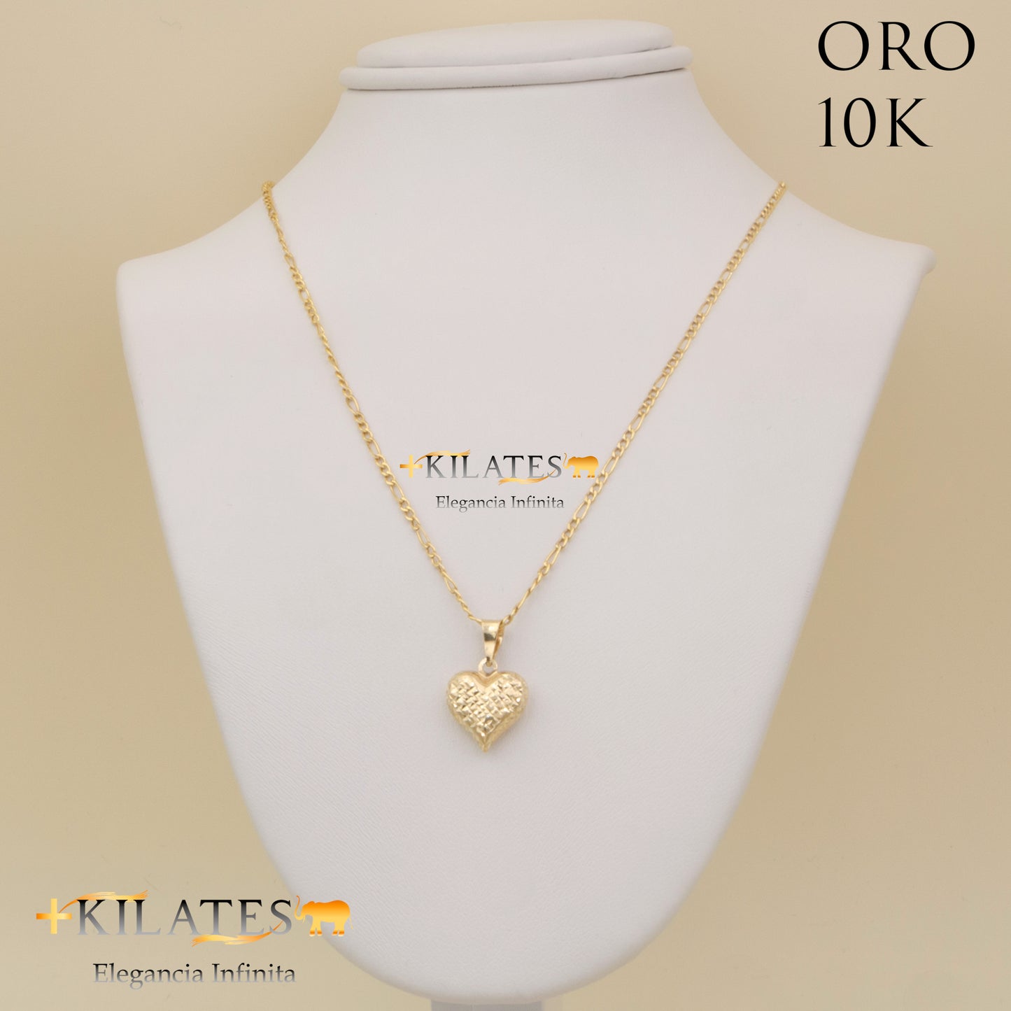 "CADENA DE 50 CM ESTILO 3+1 CON DIJE DE CORAZON. ORO 10 KILATES #775-1327"