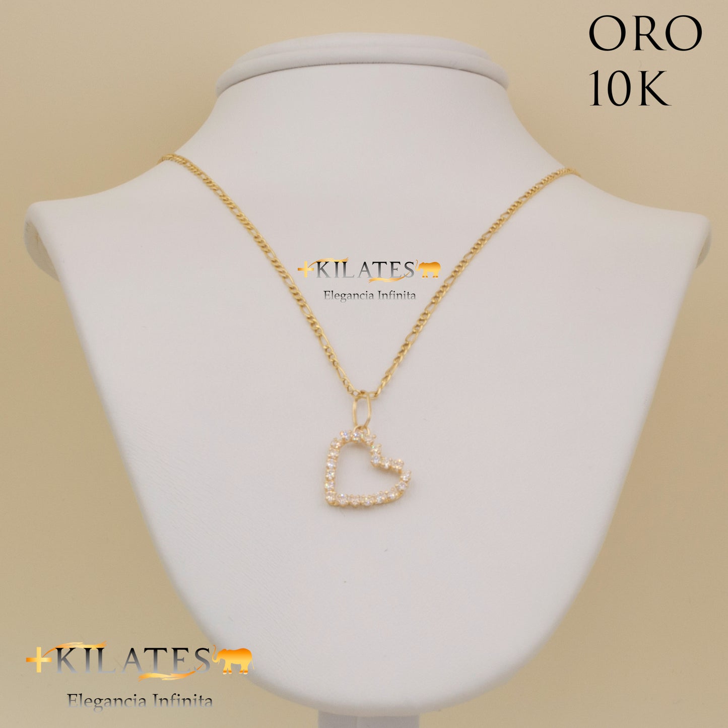 "CADENA DE 50 CM ESTILO 3+1 CON DIJE DE CORAZON. ORO 10 KILATES #775-1328"