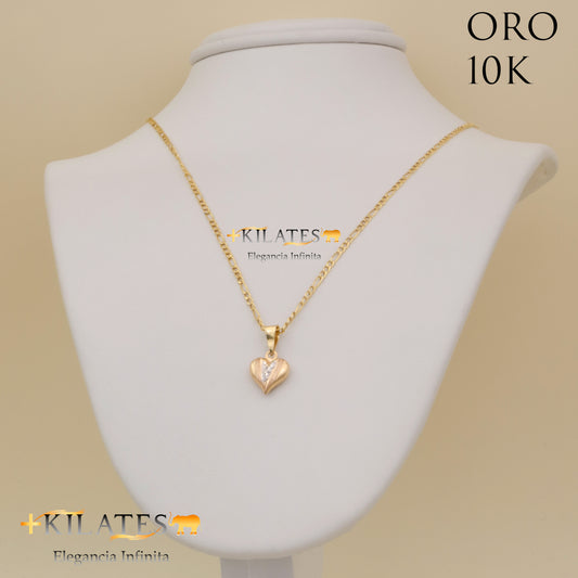 "CADENA DE 50 CM ESTILO 3+1 CON DIJE DE CORAZON. ORO 10 KILATES #775-1330"