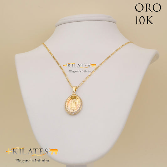 "CADENA DE 50 CM ESTILO 3+1 CON DIJE DE LA VIRGEN. ORO 10 KILATES #775-1309"