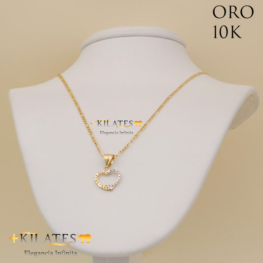 "CADENA DE 50 CM ESTILO 3+1 CON DIJE DE CORAZON. ORO 10 KILATES #775-1333"