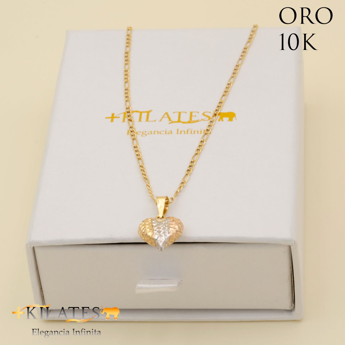 "CADENA DE 50 CM ESTILO 3+1 CON DIJE DE CORAZON. ORO 10 KILATES #775-1305"