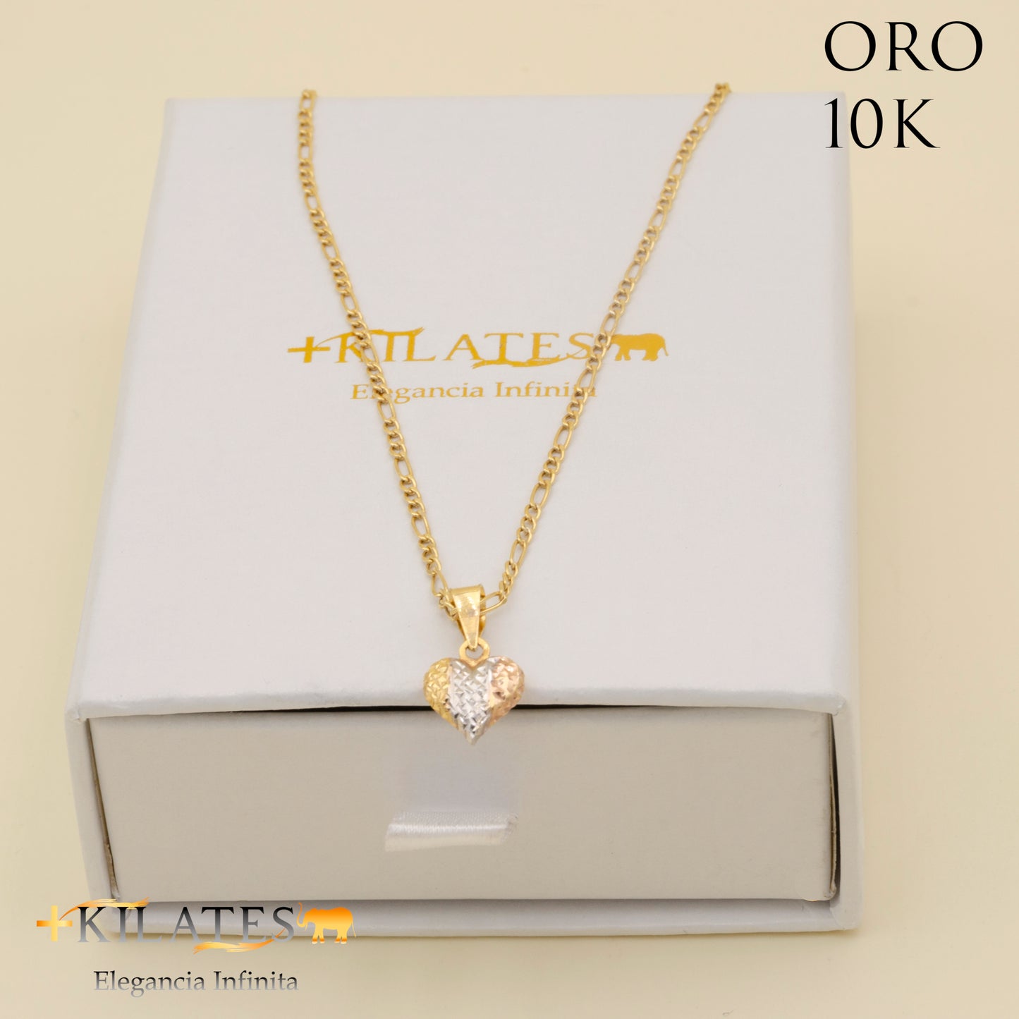 "CADENA DE 50 CM ESTILO 3+1 CON DIJE DE CORAZON. ORO 10 KILATES #775-1306"