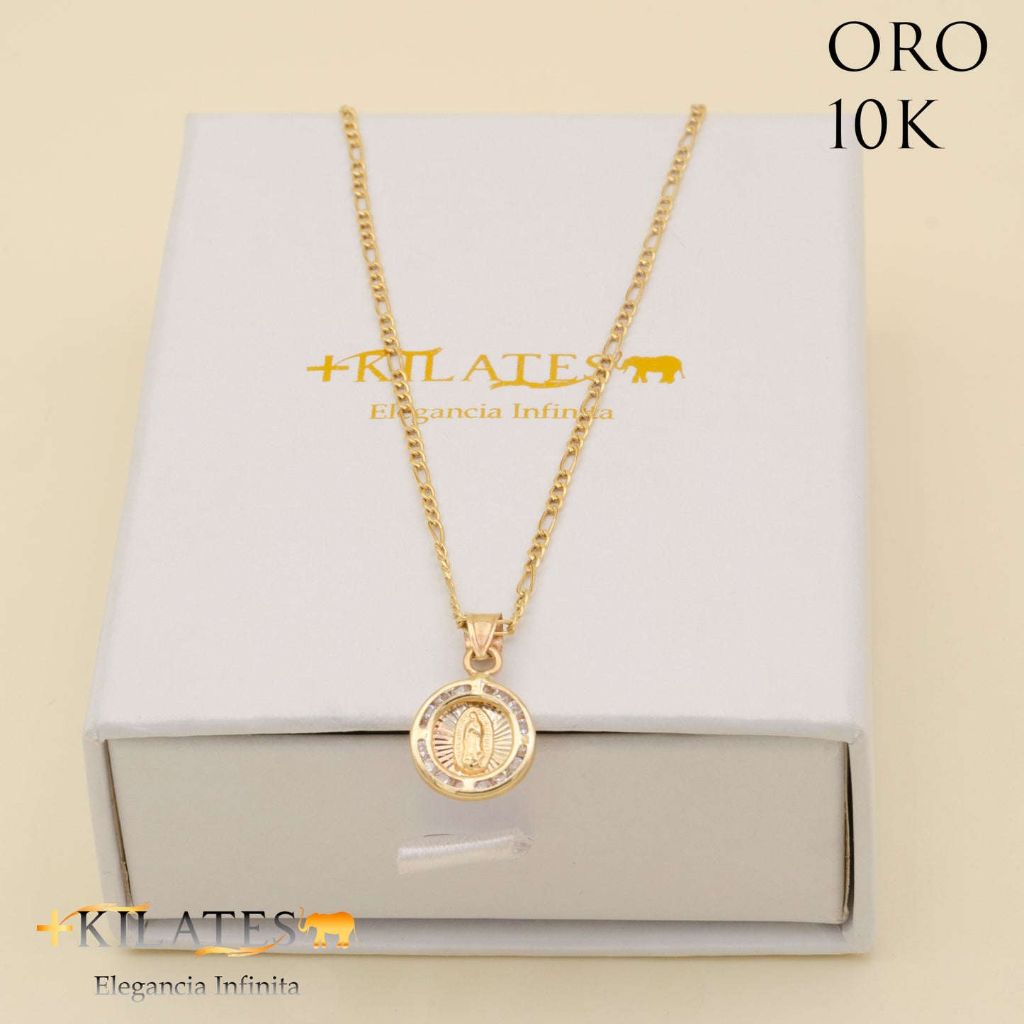 "CADENA DE 50 CM ESTILO 3+1 CON DIJE DE LA VIRGEN. ORO 10 KILATES #775-1318"