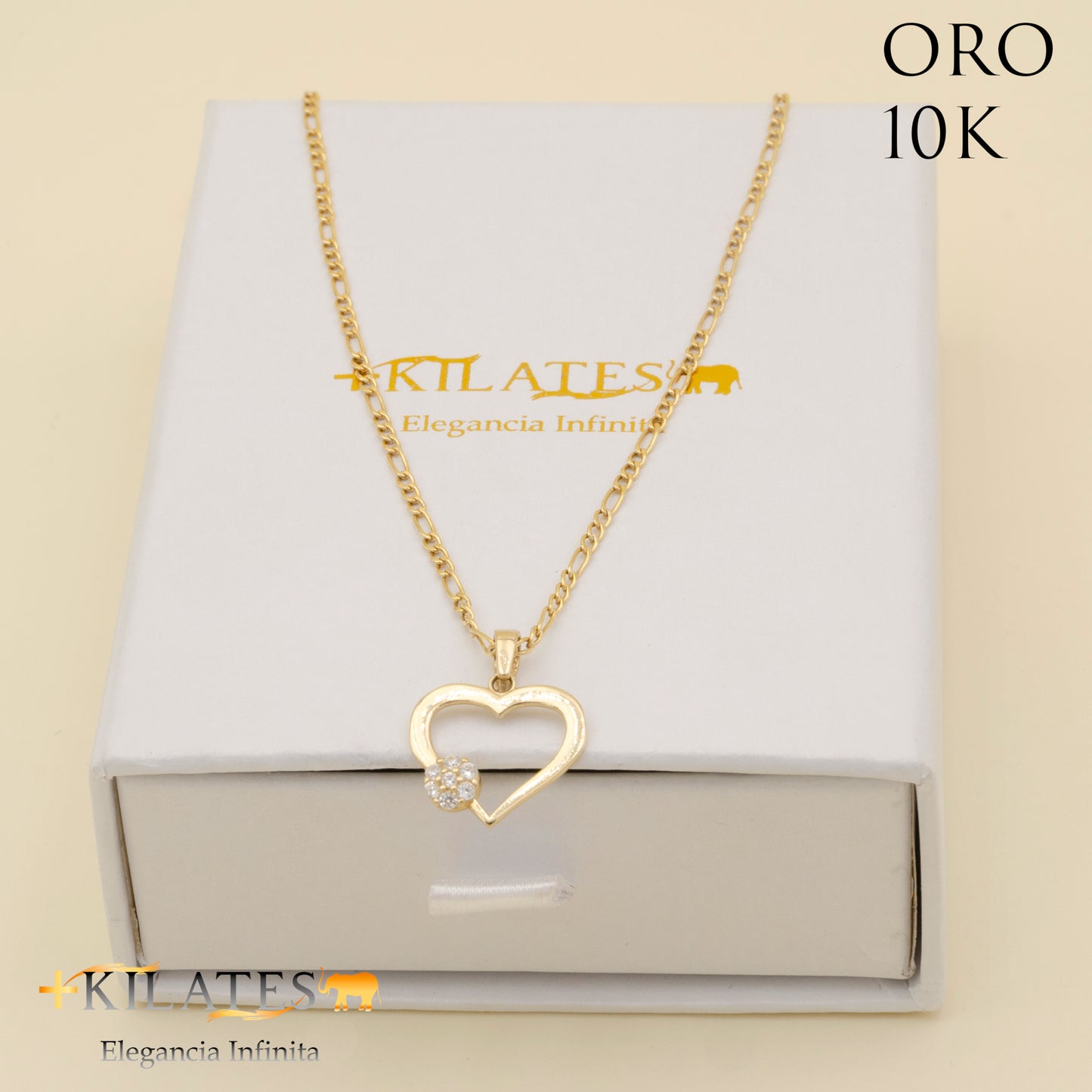 "CADENA DE 50 CM ESTILO 3+1 CON DIJE DE CORAZON. ORO 10 KILATES #775-1322"