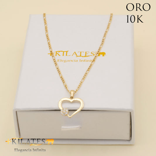 "CADENA DE 50 CM ESTILO 3+1 CON DIJE DE CORAZON. ORO 10 KILATES #775-1322"