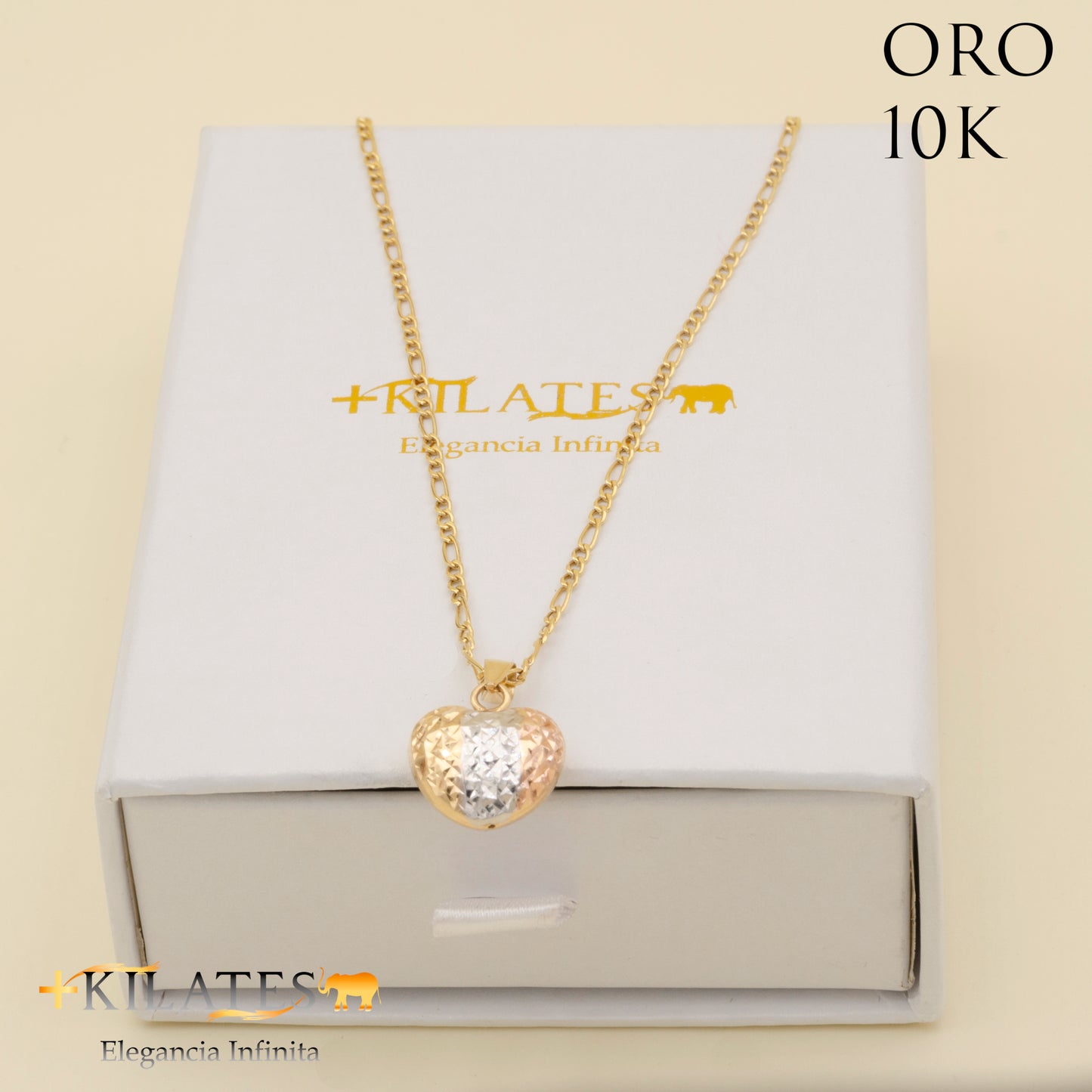 "CADENA DE 50 CM ESTILO 3+1 CON DIJE DE CORAZON. ORO 10 KILATES #775-1323"