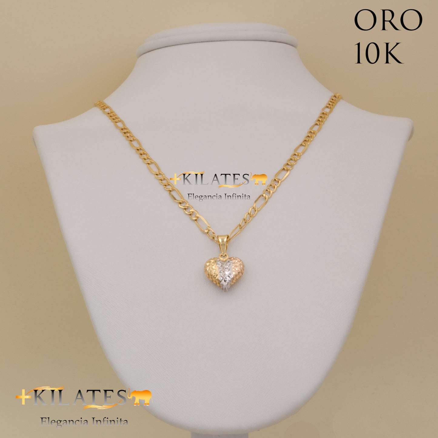 "CADENA DE 50 CM ESTILO 3+1 CON DIJE DE CORAZON. ORO 10 KILATES #775-1384"