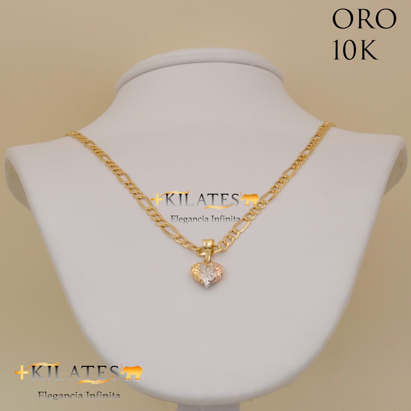 "CADENA DE 50 CM ESTILO 3+1 CON DIJE DE CORAZON. ORO 10 KILATES #775-1385"