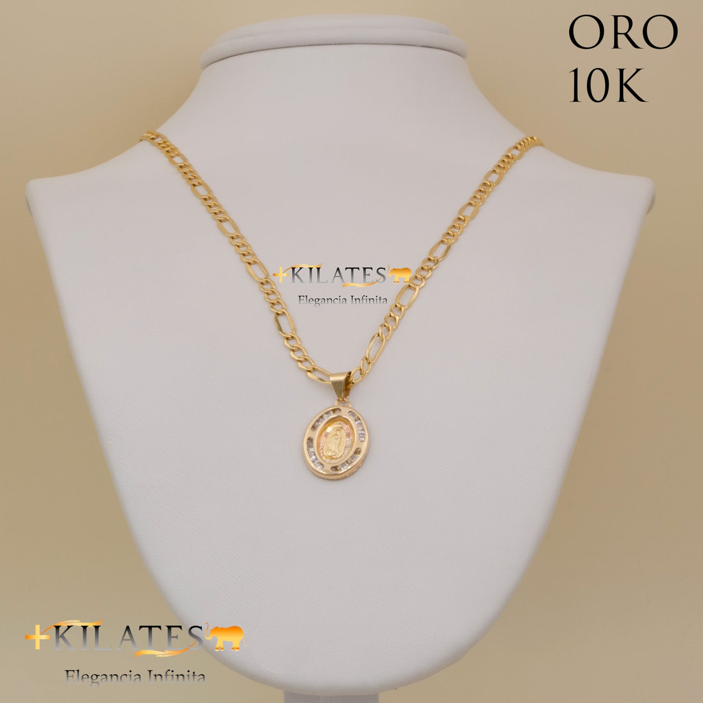 "CADENA DE 50 CM ESTILO 3+1 CON DIJE DE LA VIRGEN. ORO 10 KILATES #775-1389"