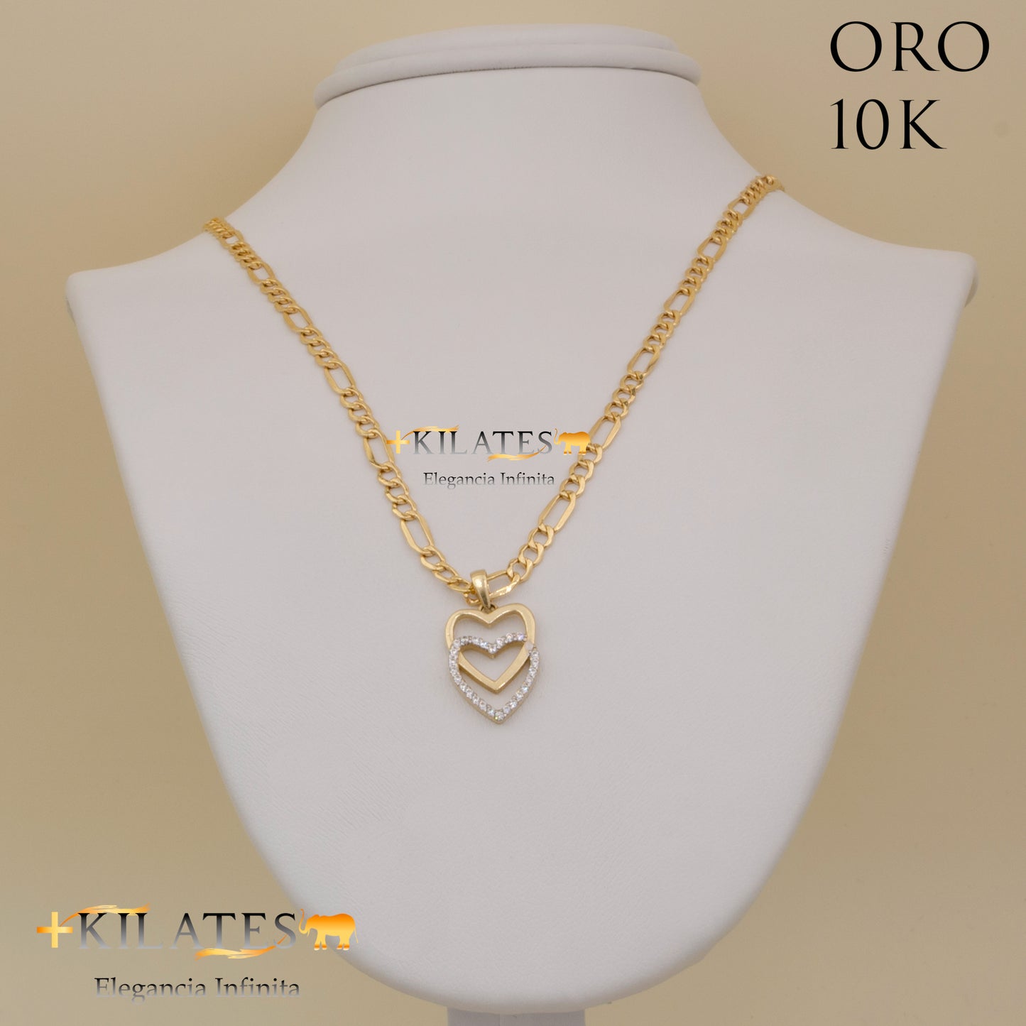 "CADENA DE 50 CM ESTILO 3+1 CON DIJE DE CORAZON. ORO 10 KILATES #775-1392"