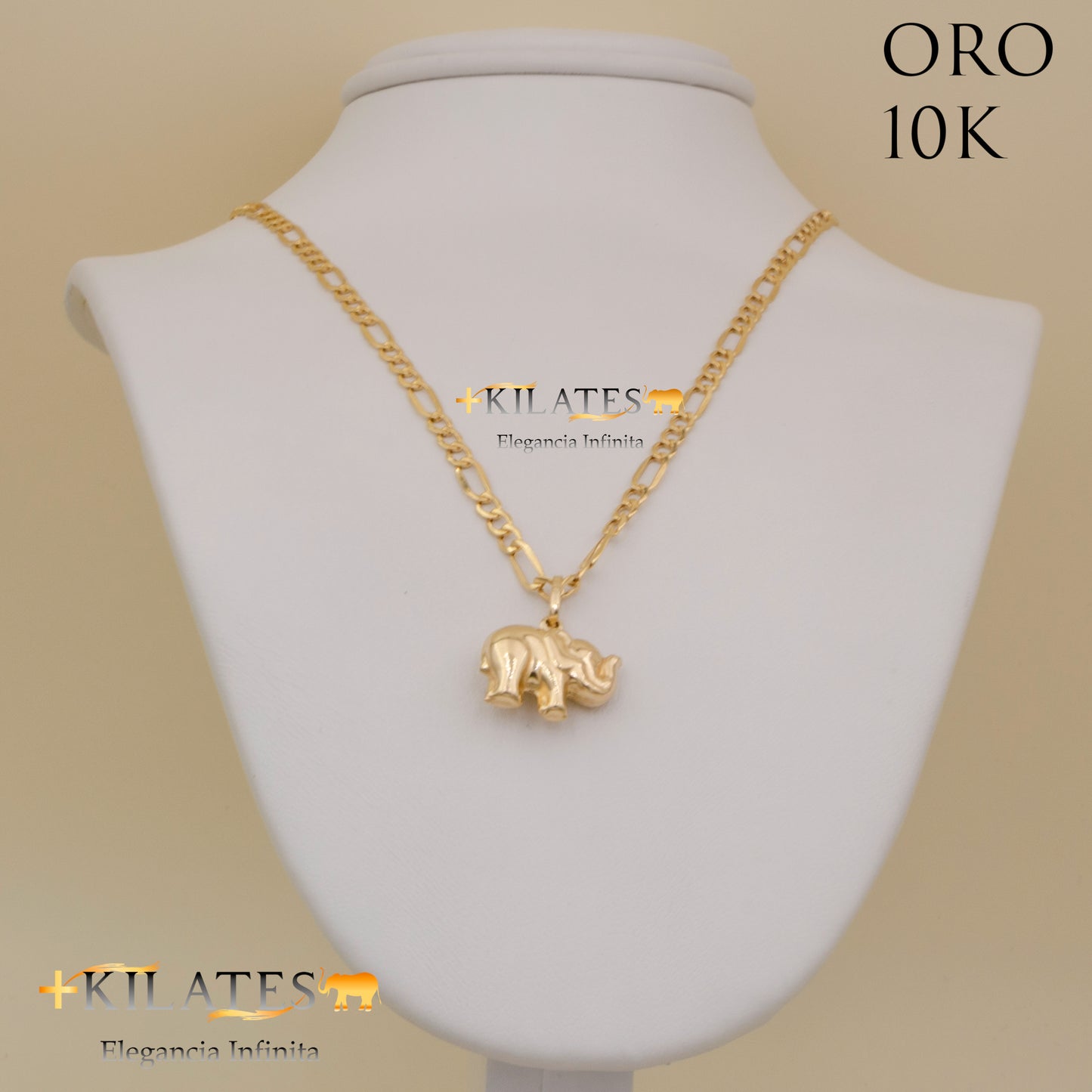 "CADENA DE 50 CM ESTILO 3+1 CON DIJE DE ELEFANTE. ORO 10 KILATES #775-1395"