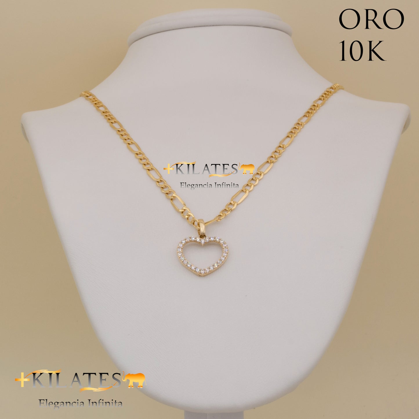 "CADENA DE 50 CM ESTILO 3+1 CON DIJE DE CORAZON. ORO 10 KILATES #775-1400"