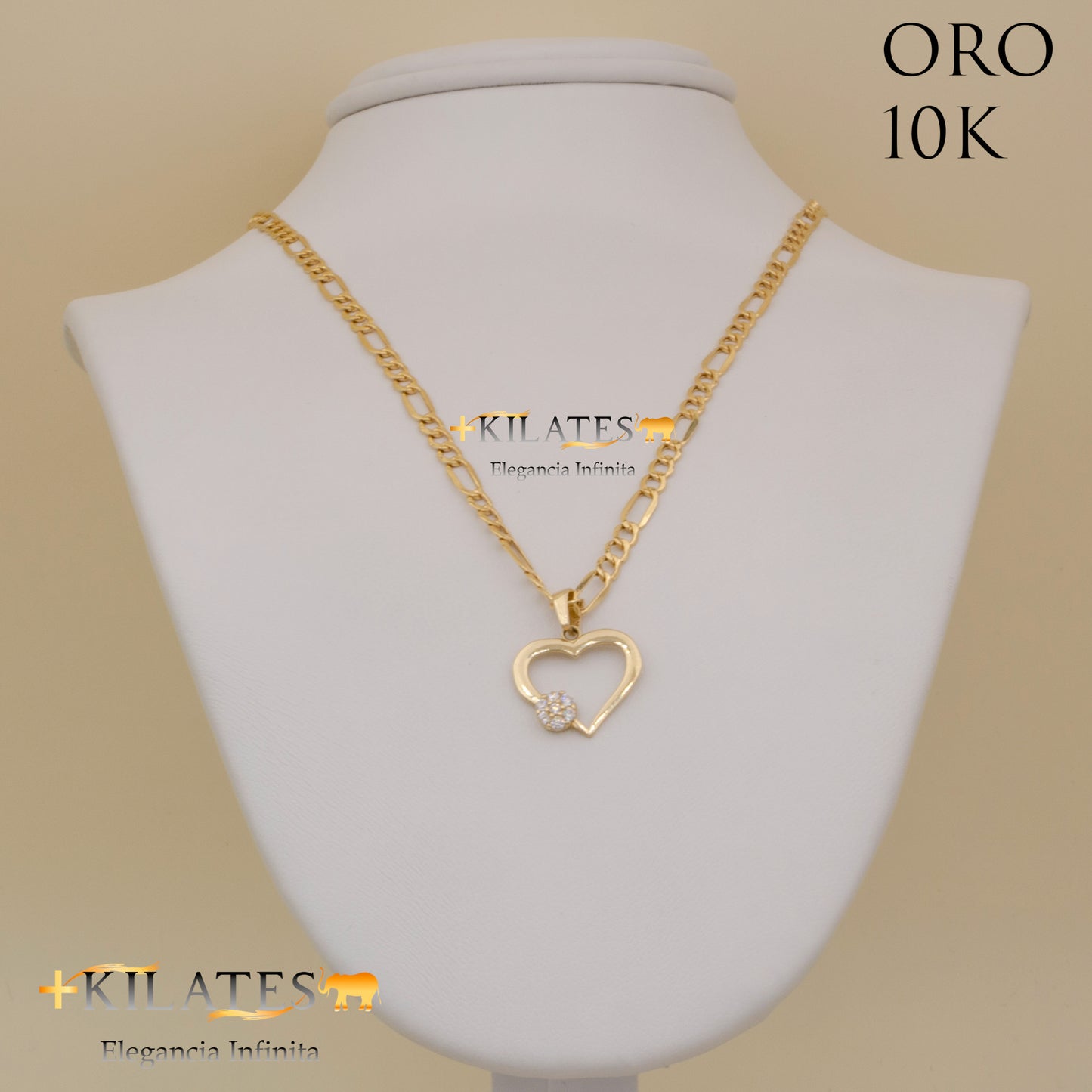 "CADENA DE 50 CM ESTILO 3+1 CON DIJE DE CORAZON. ORO 10 KILATES #775-1401"