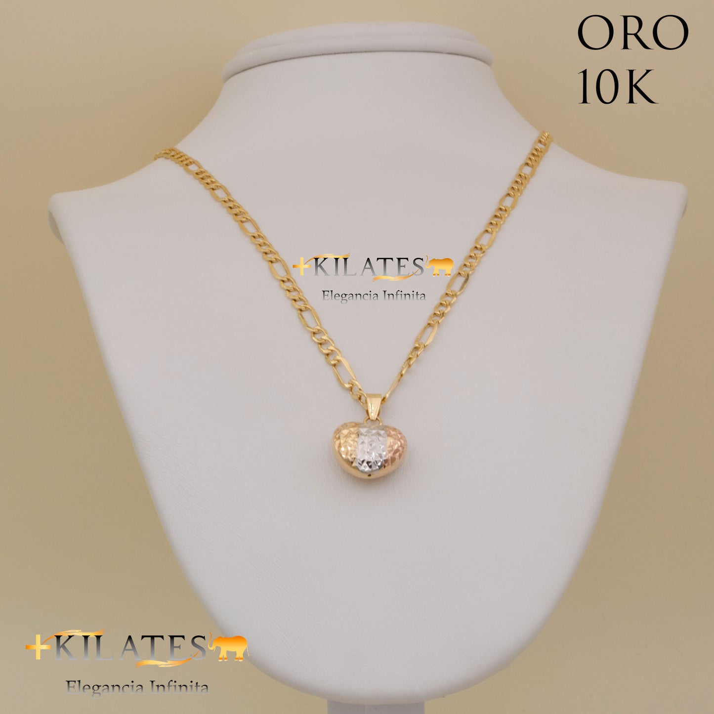 "CADENA DE 50 CM ESTILO 3+1 CON DIJE DE CORAZON. ORO 10 KILATES #775-1402"