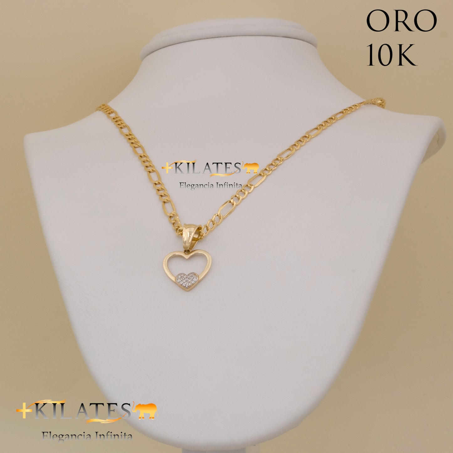 "CADENA DE 50 CM ESTILO 3+1 CON DIJE DE CORAZON. ORO 10 KILATES #775-1405"