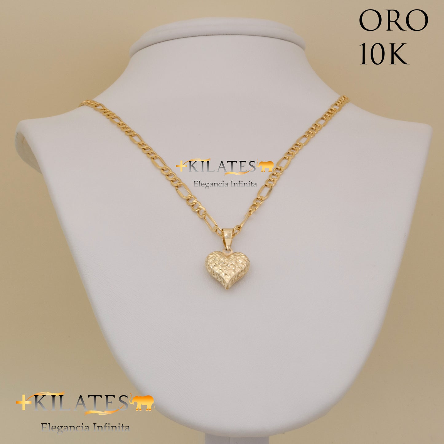 "CADENA DE 50 CM ESTILO 3+1 CON DIJE DE CORAZON. ORO 10 KILATES #775-1406"