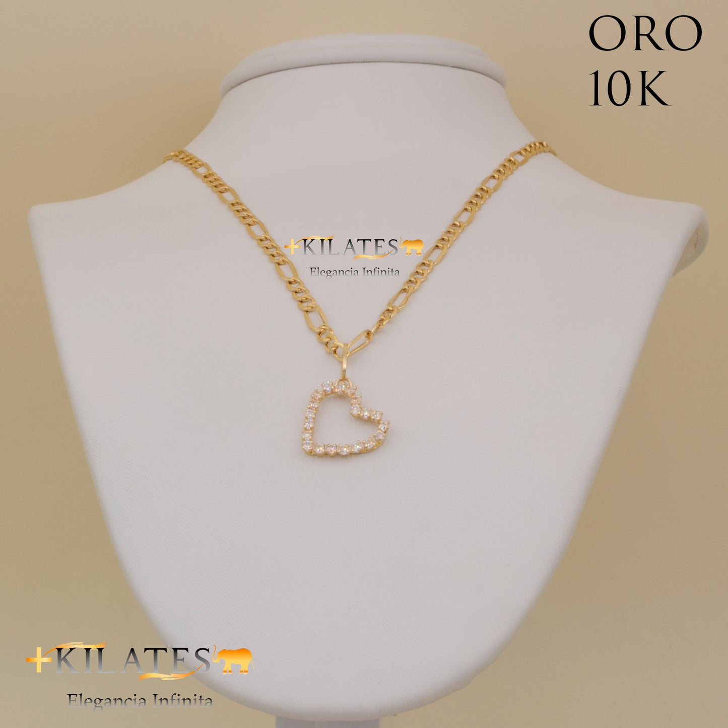 "CADENA DE 50 CM ESTILO 3+1 CON DIJE DE CORAZON. ORO 10 KILATES #775-1407"