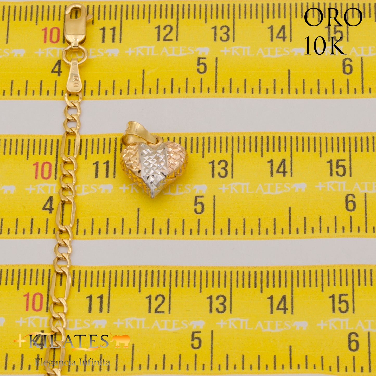 "CADENA DE 50 CM ESTILO 3+1 CON DIJE DE CORAZON. ORO 10 KILATES #775-1384"