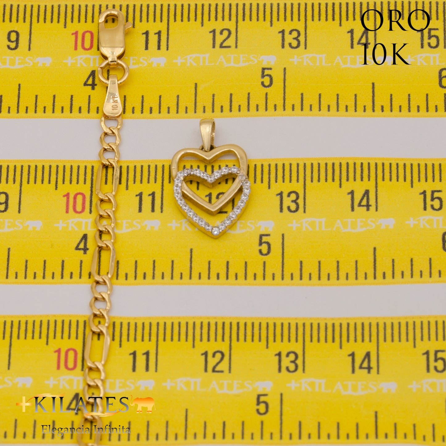 "CADENA DE 50 CM ESTILO 3+1 CON DIJE DE CORAZON. ORO 10 KILATES #775-1392"