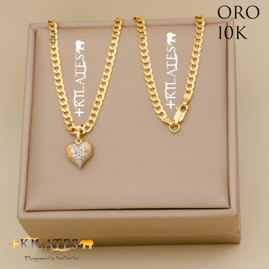 "CADENA DE 50 CM ESTILO CUBANA CON DIJE DE CORAZON. ORO 10 KILATES #775-1363"