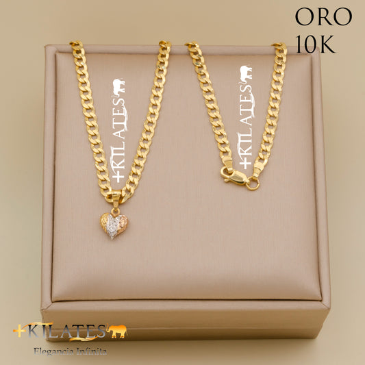 "CADENA DE 50 CM ESTILO CUBANA CON DIJE DE CORAZON. ORO 10 KILATES #775-1364"