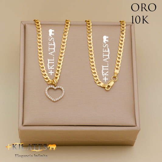 "CADENA DE 50 CM ESTILO CUBANA CON DIJE DE CORAZON. ORO 10 KILATES #775-1374"