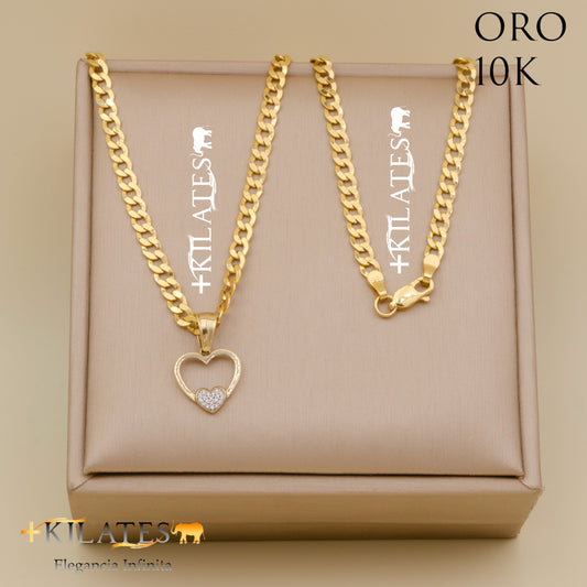 "CADENA DE 50 CM ESTILO CUBANA CON DIJE DE CORAZON. ORO 10 KILATES #775-1378"