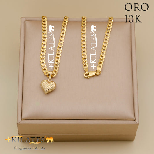 "CADENA DE 50 CM ESTILO CUBANA CON DIJE DE CORAZON. ORO 10 KILATES #775-1379"