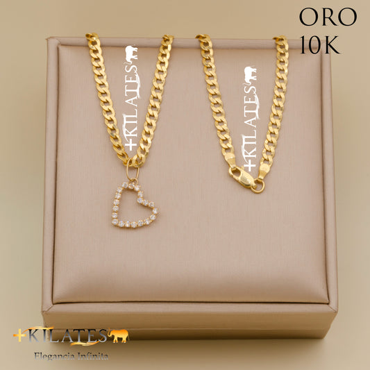 "CADENA DE 50 CM ESTILO CUBANA CON DIJE DE CORAZON. ORO 10 KILATES #775-1380"