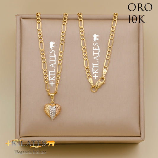 "CADENA DE 50 CM ESTILO 3+1 CON DIJE DE CORAZON. ORO 10 KILATES #775-1384"