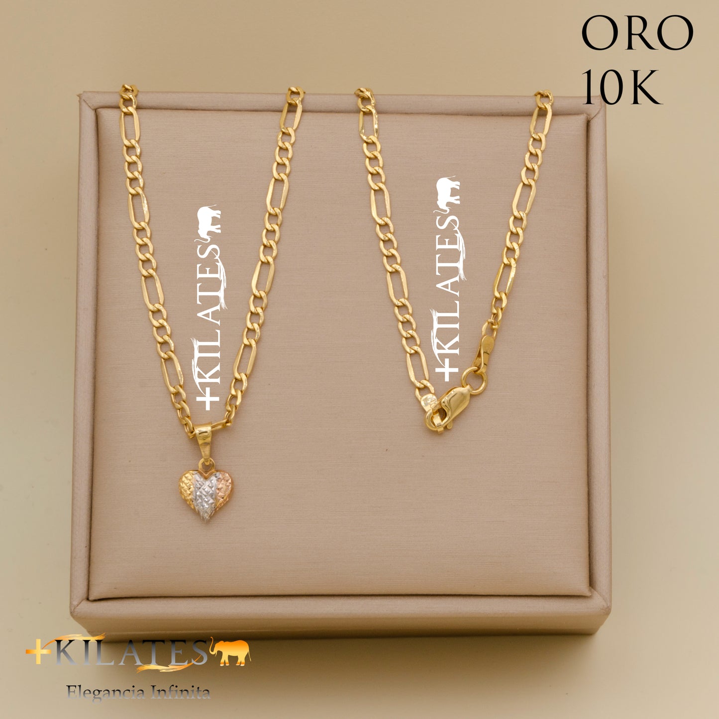 "CADENA DE 50 CM ESTILO 3+1 CON DIJE DE CORAZON. ORO 10 KILATES #775-1385"