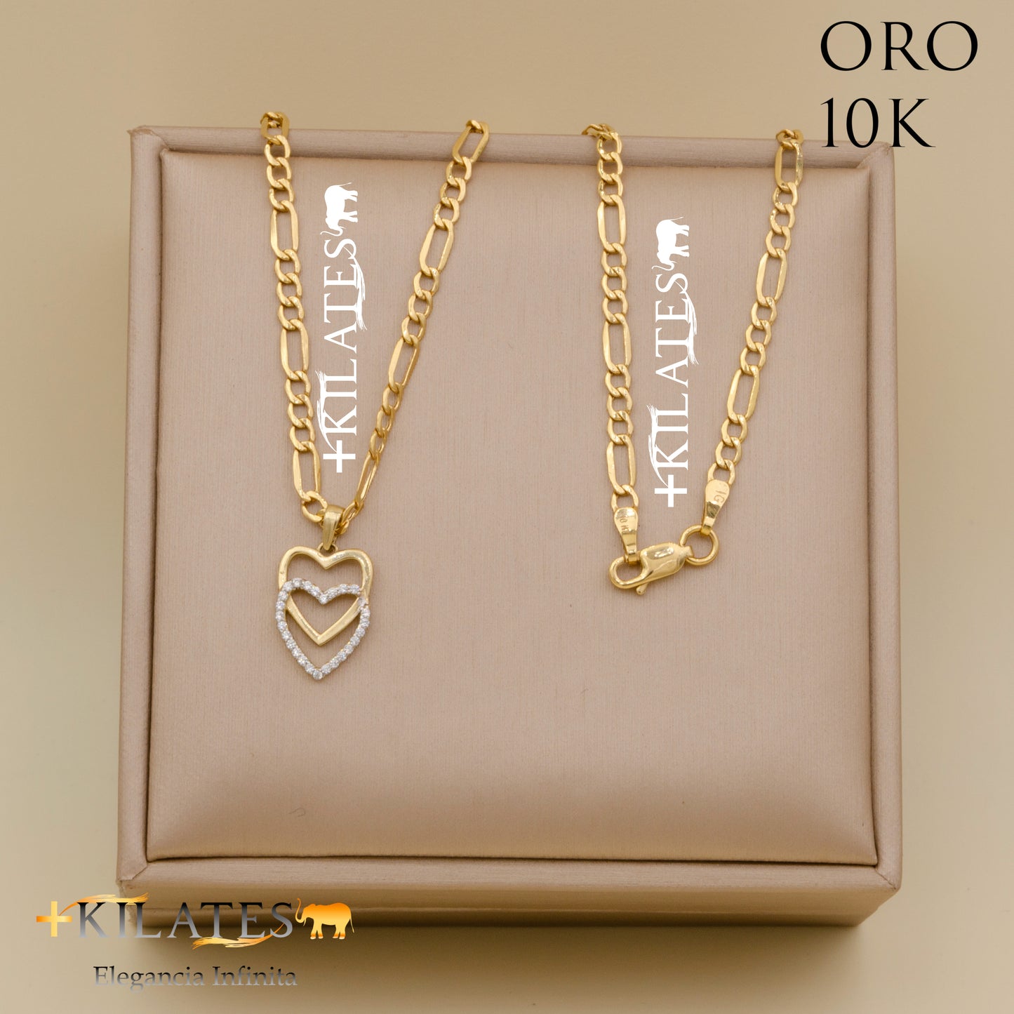 "CADENA DE 50 CM ESTILO 3+1 CON DIJE DE CORAZON. ORO 10 KILATES #775-1392"