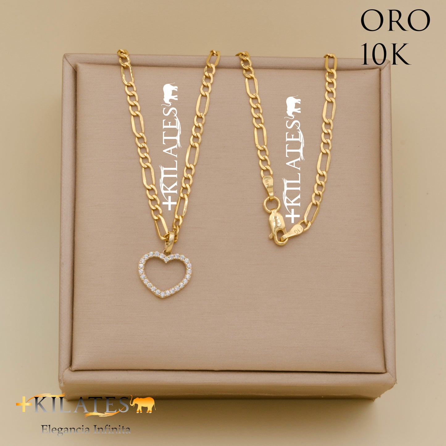 "CADENA DE 50 CM ESTILO 3+1 CON DIJE DE CORAZON. ORO 10 KILATES #775-1400"