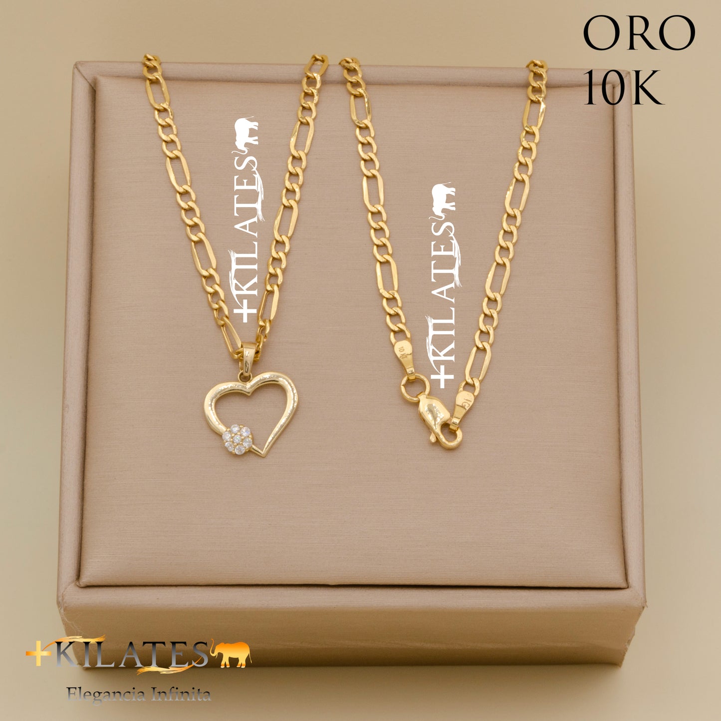 "CADENA DE 50 CM ESTILO 3+1 CON DIJE DE CORAZON. ORO 10 KILATES #775-1401"