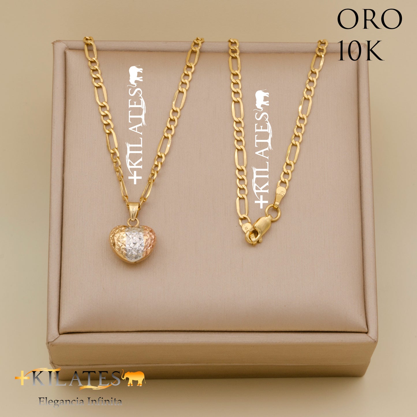 "CADENA DE 50 CM ESTILO 3+1 CON DIJE DE CORAZON. ORO 10 KILATES #775-1402"