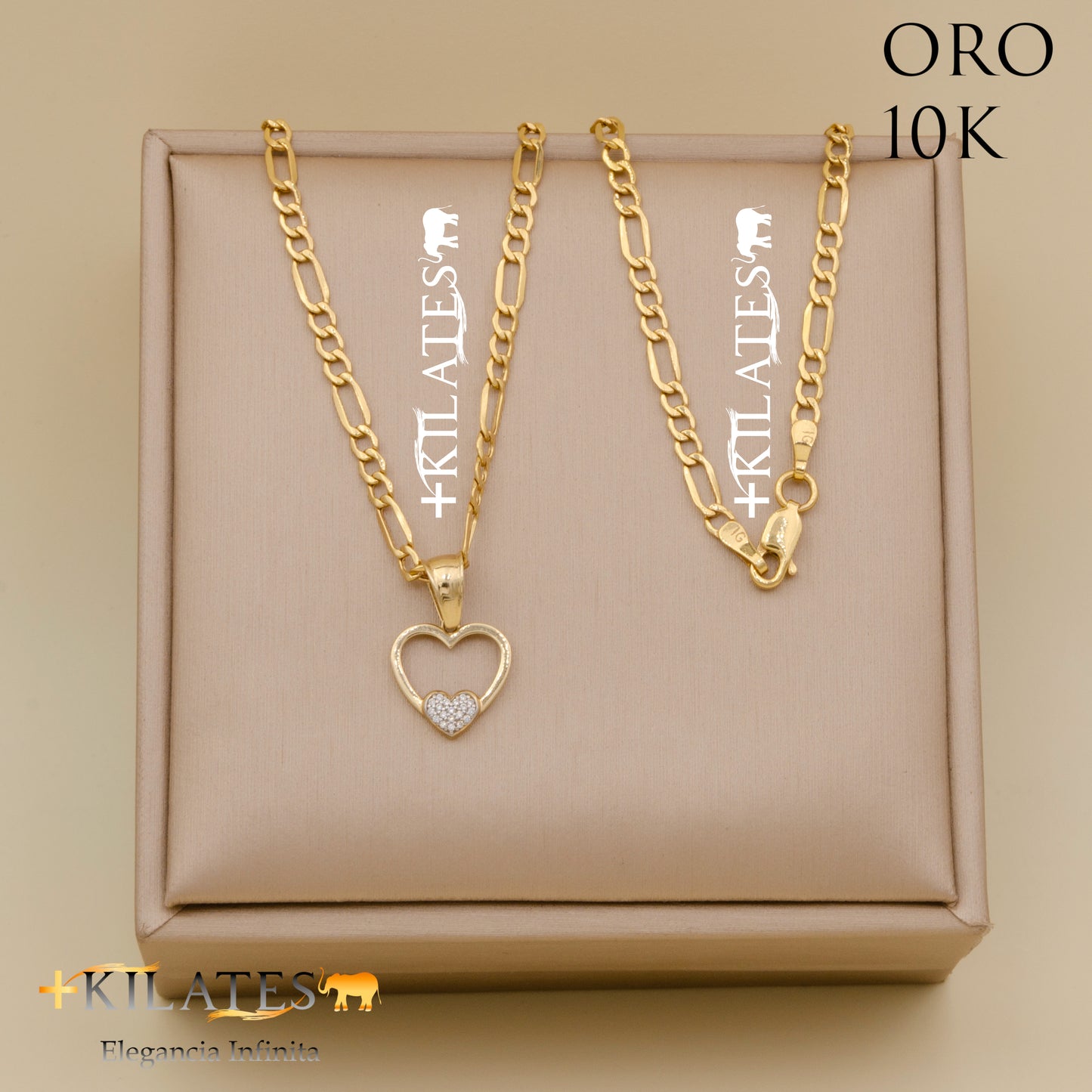 "CADENA DE 50 CM ESTILO 3+1 CON DIJE DE CORAZON. ORO 10 KILATES #775-1405"