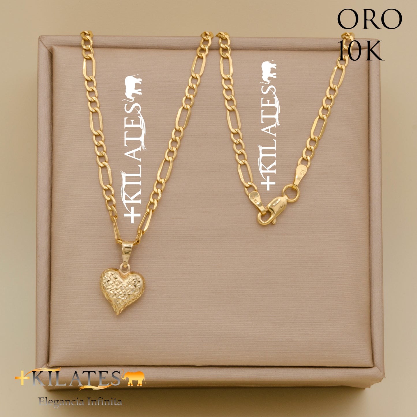 "CADENA DE 50 CM ESTILO 3+1 CON DIJE DE CORAZON. ORO 10 KILATES #775-1406"