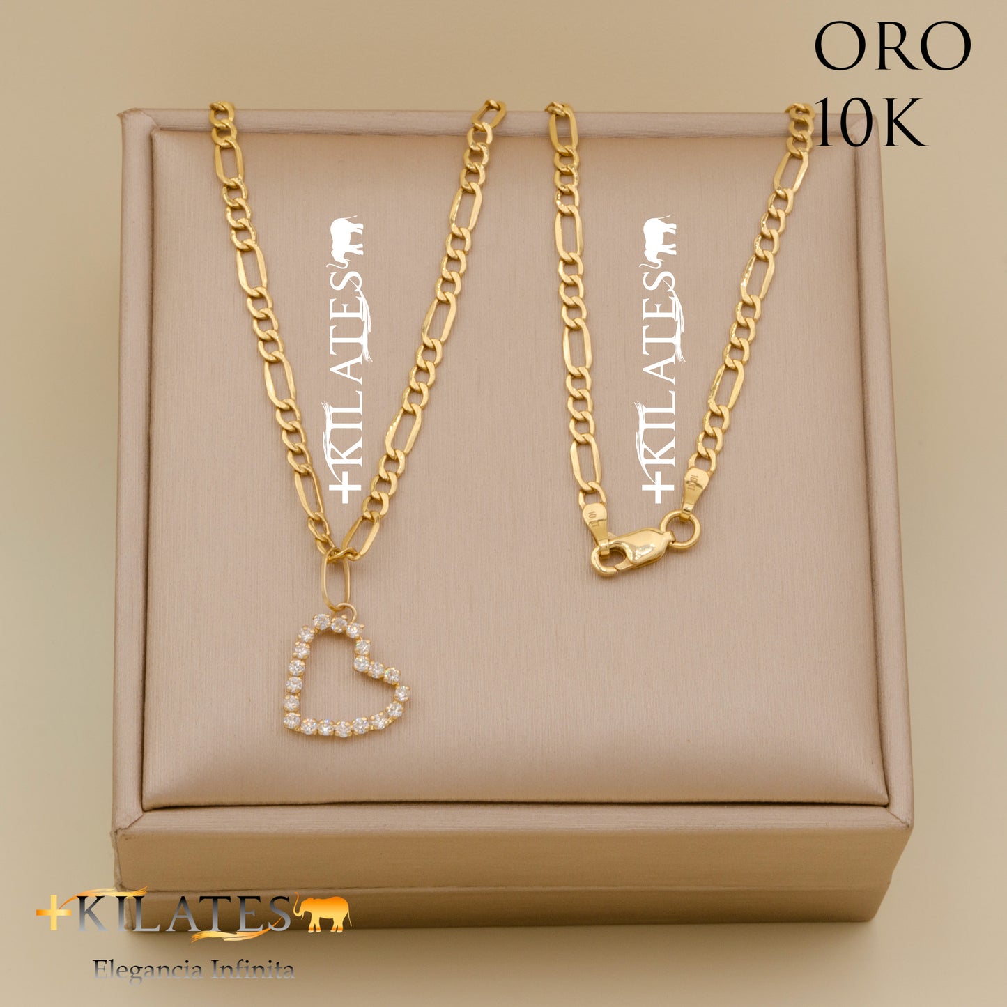 "CADENA DE 50 CM ESTILO 3+1 CON DIJE DE CORAZON. ORO 10 KILATES #775-1407"