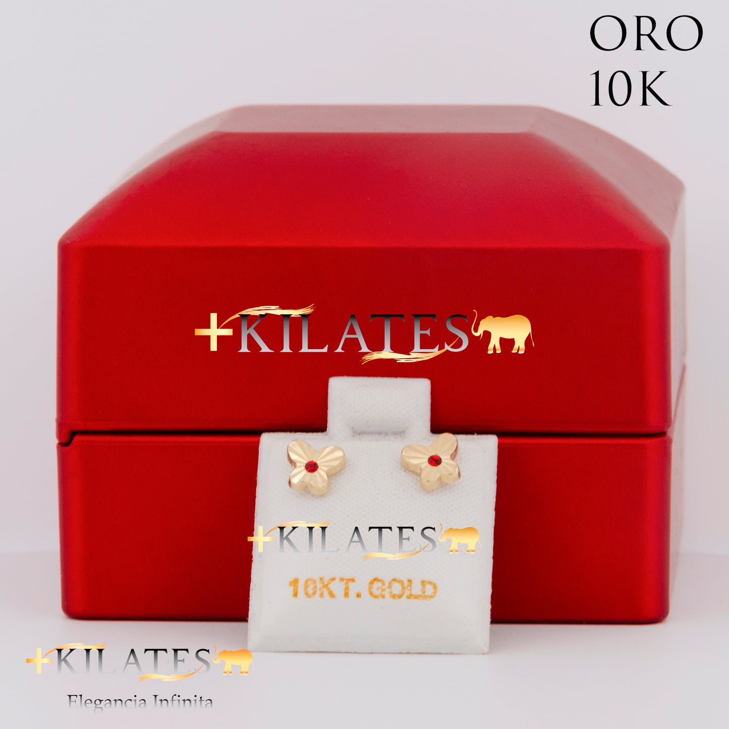 "ARETES PREMIUM MARIPOSA CON ZIRCONIA ROJA. ORO 10K #775-1441"