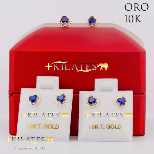 "ARETES PREMIUM CORAZON CON ZIRCONIA AZUL. ORO 10K #775-1426"