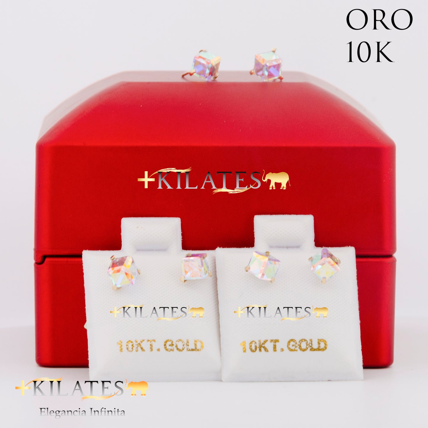 "ARETES PREMIUM CUBO TORNASOL . ORO 10K #775-1420"