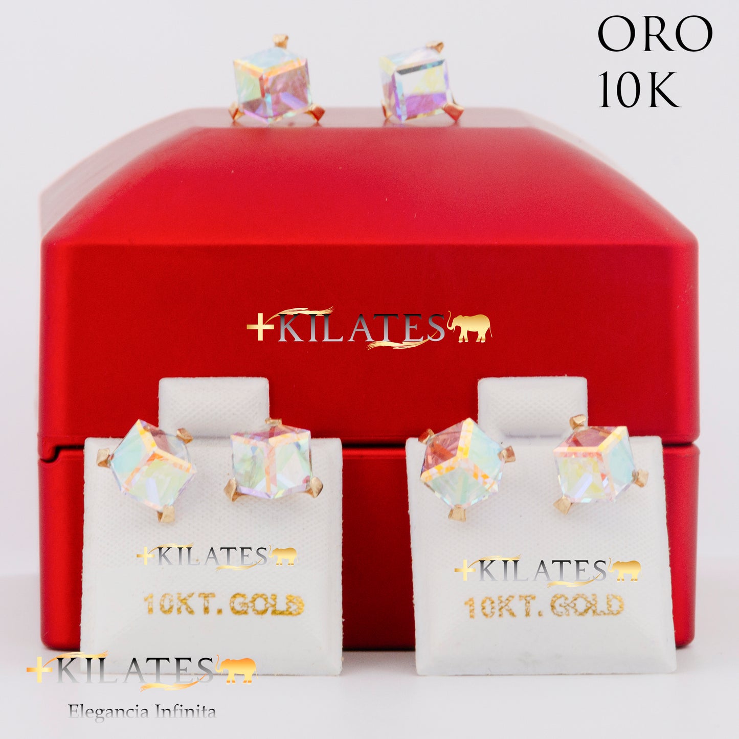 "ARETES PREMIUM CUBO TORNASOL . ORO 10K #775-1419"