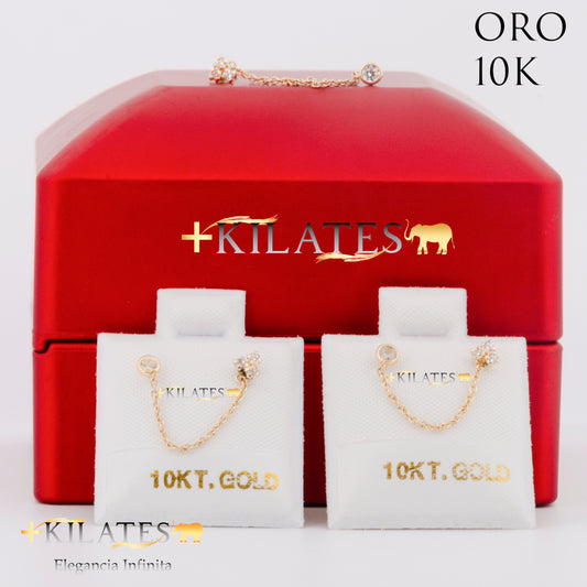 "ARETES PREMIUM CON CADENA DE ZIRCONIO . ORO 10K #775-1416"